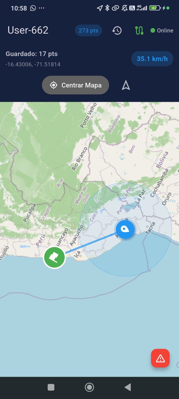 Recorrido en tiempo real con marcador de inicio
